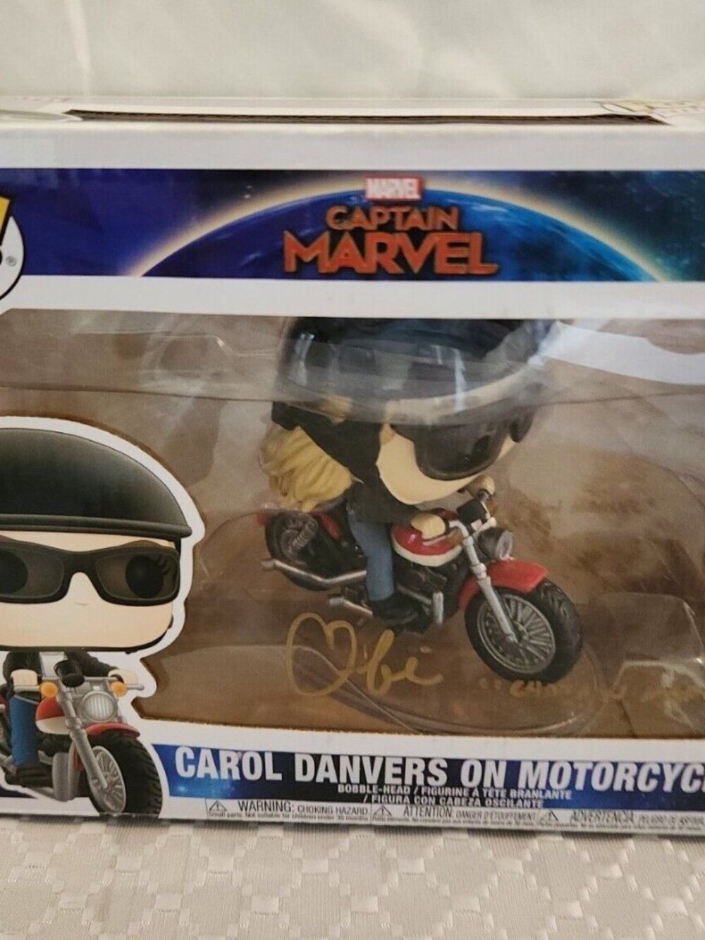 Brie Larson signed Funko Pop! Rides: Marvel - Carol Danvers on Motorcycle #57